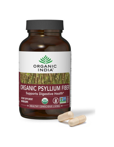 Cápsulas de Psyllium Organic India - Suplemento de Fibra 180 Unidades