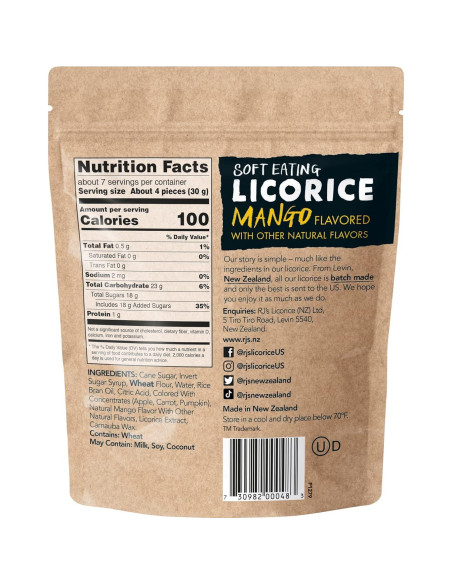 Regaliz suave RJ sabor mango 200 g - Paquete de 5 unidades