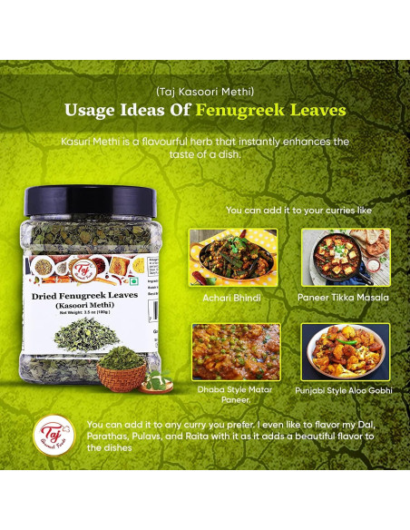 Hojas de Fenogreco Secas TAJ Kasoori Methi 28g - Especias Indias