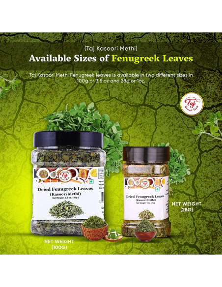 Hojas de Fenogreco Secas TAJ Kasoori Methi 28g - Especias Indias
