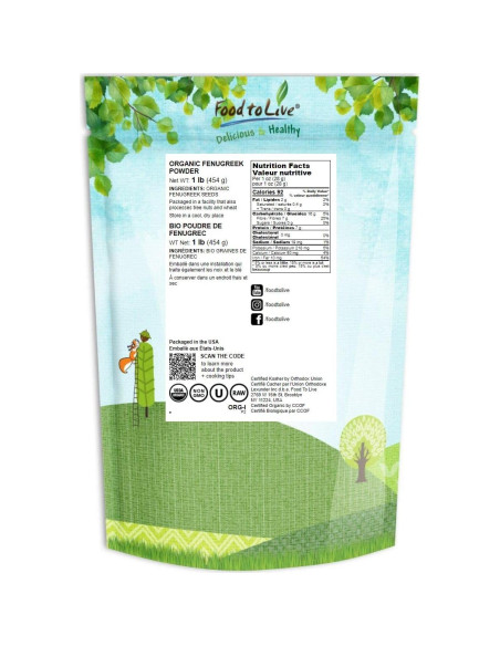 Polvo de Fenogreco Orgánico Food to Live 0.45 kg - Superalimento Vegano