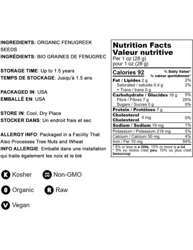 Polvo de Fenogreco Orgánico Food to Live 0.45 kg - Superalimento Vegano