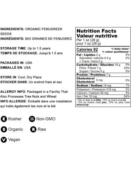 Polvo de Fenogreco Orgánico Food to Live 0.45 kg - Superalimento Vegano