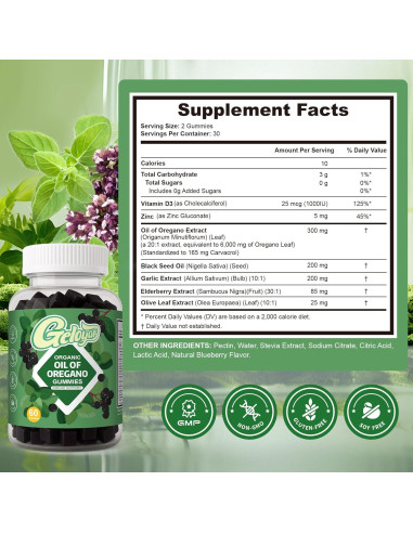 Gomitas Veganas Geloyar con Aceite de Orégano y Semilla Negra - 60 Unidades