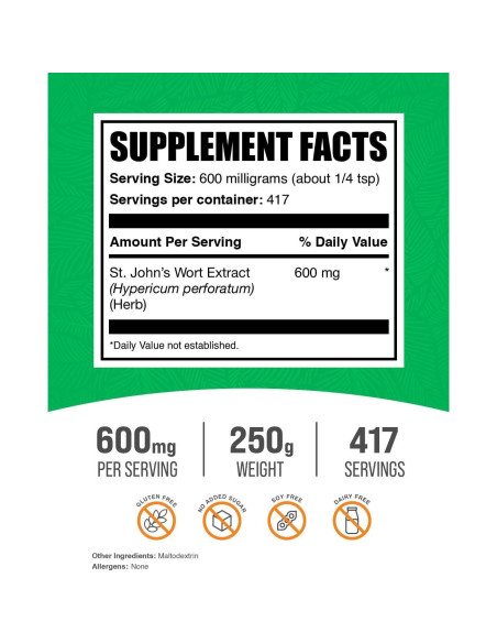 Extracto de Hierba de San Juan BulkSupplements 250g - Suplemento Vegano