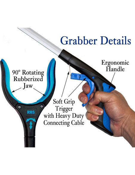 Agarrador Extra Largo RMS 86 cm con Mandíbula Giratoria - Azul