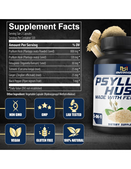 Suplemento de Fibra BMVINVOL Cáscara de Psyllium 240 Cápsulas