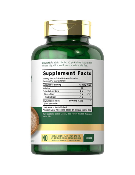 Cápsulas de Cáscara de Psyllium Carlyle 1600mg 200 Unidades
