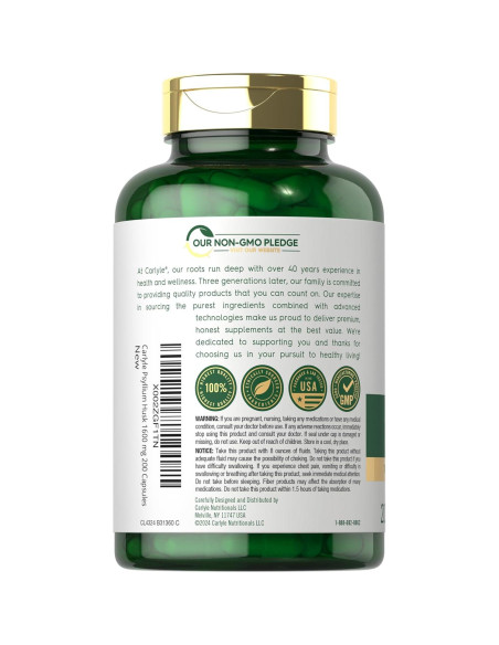 Cápsulas de Cáscara de Psyllium Carlyle 1600mg 200 Unidades