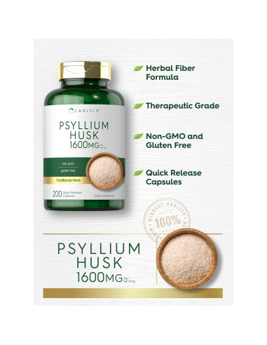 Cápsulas de Cáscara de Psyllium Carlyle 1600mg 200 Unidades