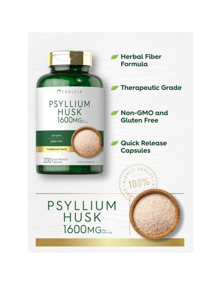 Cápsulas de Cáscara de Psyllium Carlyle 1600mg 200 Unidades