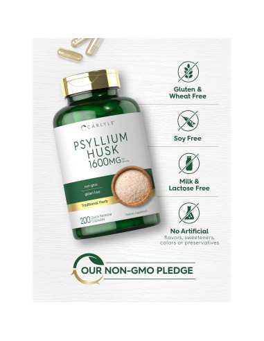 Cápsulas de Cáscara de Psyllium Carlyle 1600mg 200 Unidades