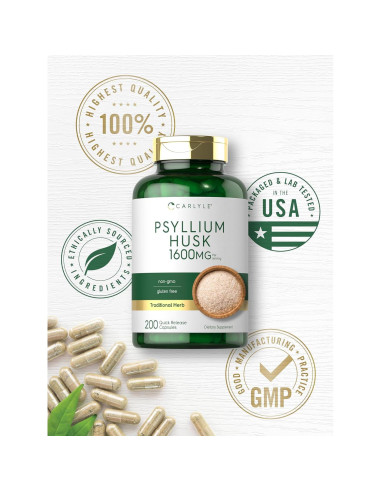 Cápsulas de Cáscara de Psyllium Carlyle 1600mg 200 Unidades