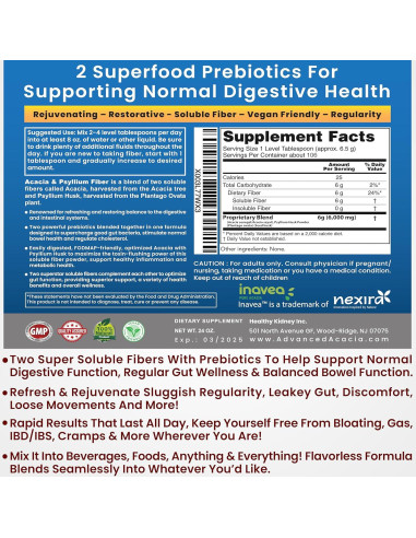 Suplemento de Fibra Orgánica Acacia y Psyllium - 2 Paquetes de 680g