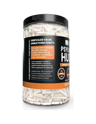 Cápsulas de Psyllium 730 Unidades - Ingredientes Orgánicos Puros
