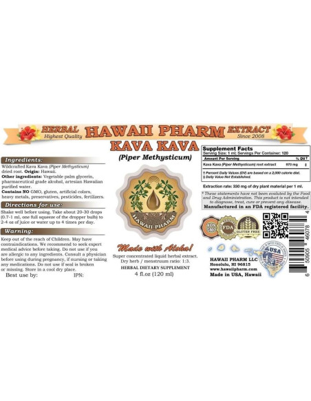 Extracto Líquido de Kava Kava 60 ml HawaiiPharm - Alta Concentración