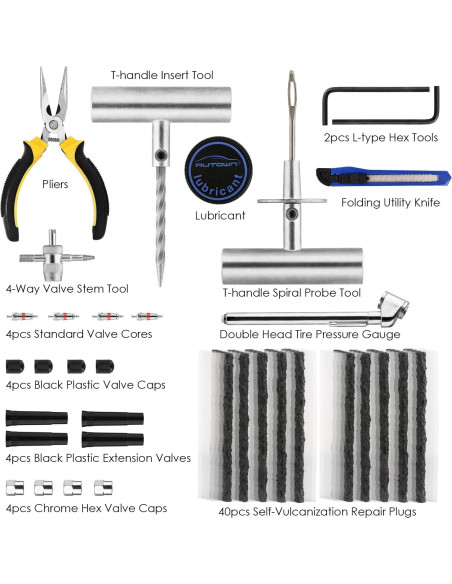 Kit de Reparación de Neumáticos AUTOWN 68 Piezas Universal