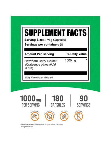 Cápsulas de Baya de Espino BulkSupplements 1000mg - 180 Unidades