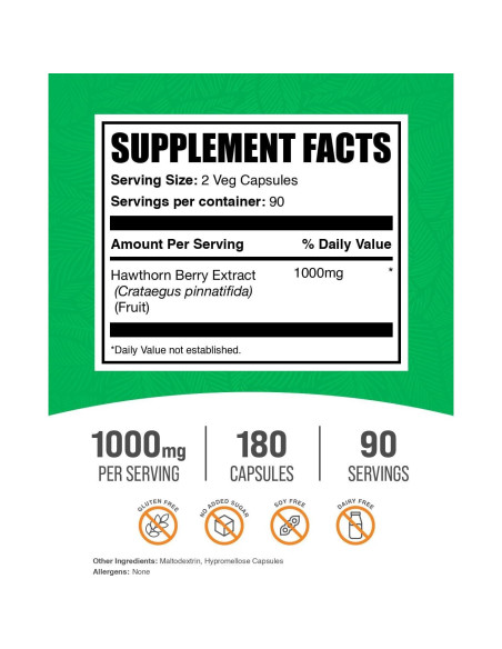 Cápsulas de Baya de Espino BulkSupplements 1000mg - 180 Unidades