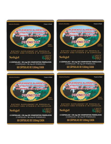 4 Cajas de Polenectar Propóleos Brasileños 300mg 60 Gelatinas