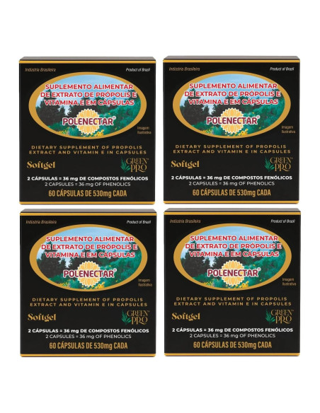 4 Cajas de Polenectar Propóleos Brasileños 300mg 60 Gelatinas