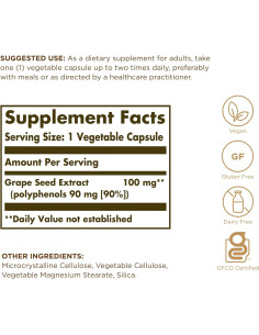 Extracto de Semilla de Uva Solgar 100 mg - 60 Cápsulas Veganas 2