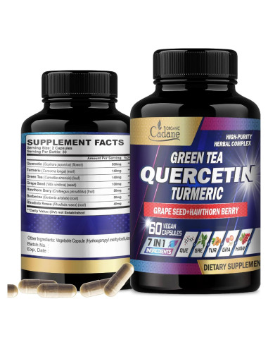Suplemento de Quercetina Orgánica Cadane - 60 Cápsulas con Té Verde y Cúrcuma