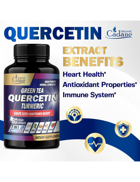 Suplemento de Quercetina Orgánica Cadane - 60 Cápsulas con Té Verde y Cúrcuma