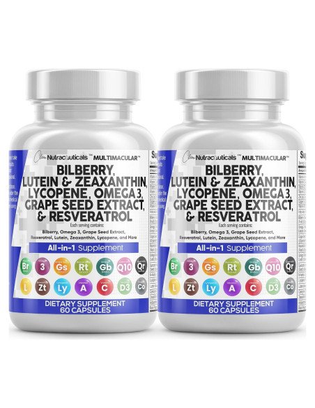 Vitaminas Oculares Clean Nutraceuticals con Luteína y Omega 3 - 2 Paquetes