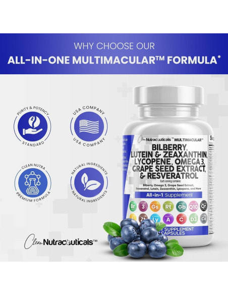 Vitaminas Oculares Clean Nutraceuticals con Luteína y Omega 3 - 2 Paquetes