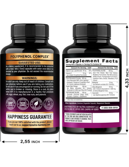Suplemento de Resveratrol NUTRA HARMONY - 120 Cápsulas Antioxidantes