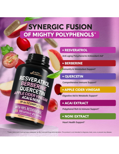 Suplemento de Resveratrol NUTRA HARMONY - 120 Cápsulas Antioxidantes