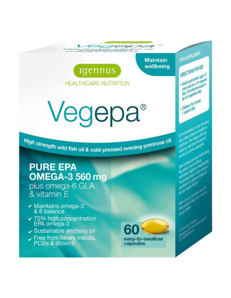 Vegepa Omega 3 Aceite de Pescado Salvaje 560 mg EPA 60 Cápsulas Vegepa Omega 3 Aceite de Pescado Salvaje 560 mg EPA 60 Cápsulas