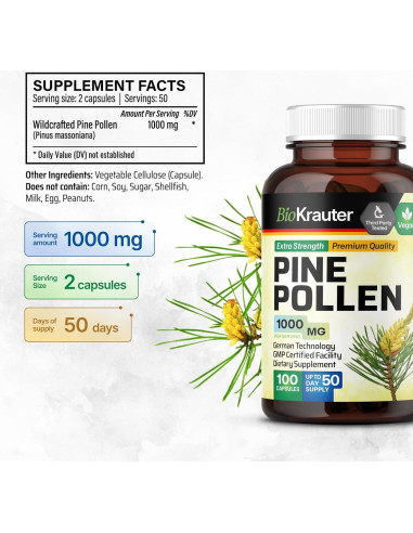 Cápsulas de Polen de Pino BioKrauter 1000 mg - 100 Unidades