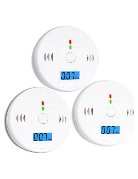 Paquete de 3 Detectores de Monóxido de Carbono Pumwry LCD