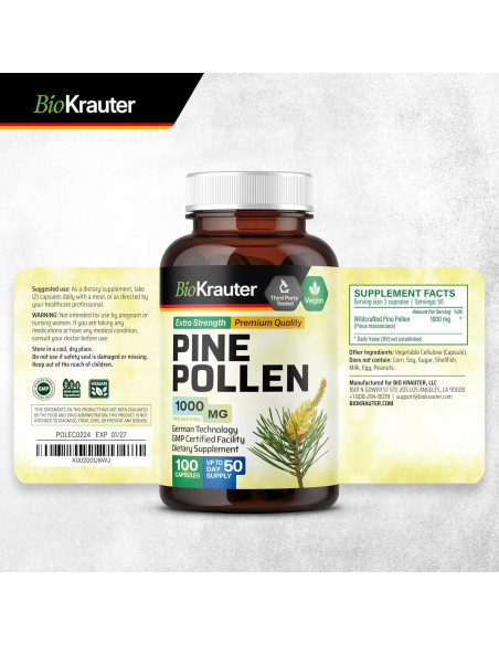 Cápsulas de Polen de Pino BioKrauter 1000 mg - 100 Unidades