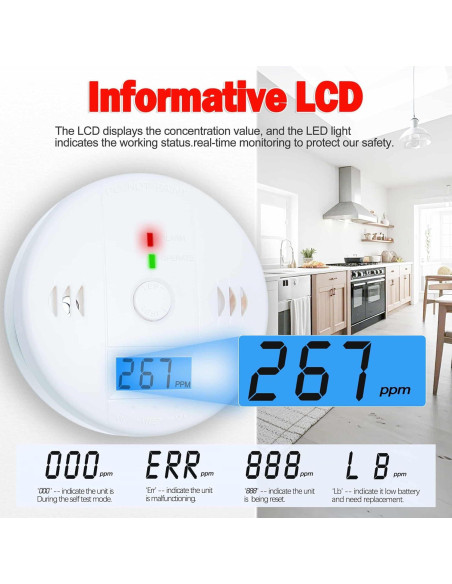 Paquete de 3 Detectores de Monóxido de Carbono Pumwry LCD