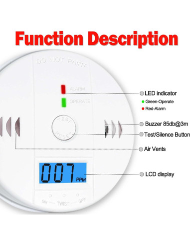 Paquete de 3 Detectores de Monóxido de Carbono Pumwry LCD