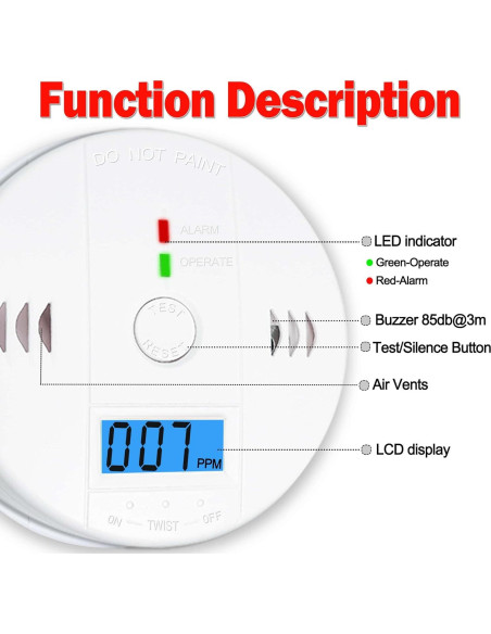 Paquete de 3 Detectores de Monóxido de Carbono Pumwry LCD