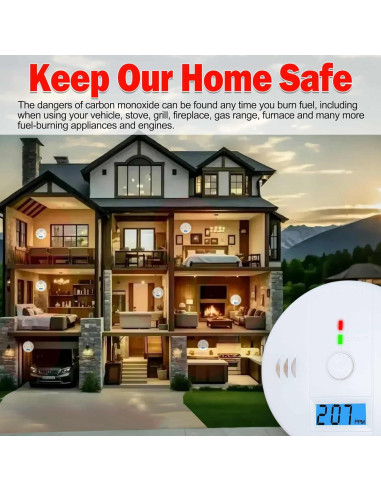 Paquete de 3 Detectores de Monóxido de Carbono Pumwry LCD