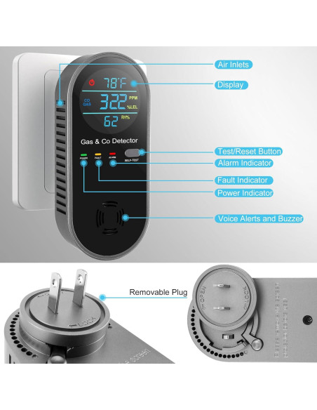 Detector de Monóxido de Carbono 4-en-1 LEMONTIAL Conectable