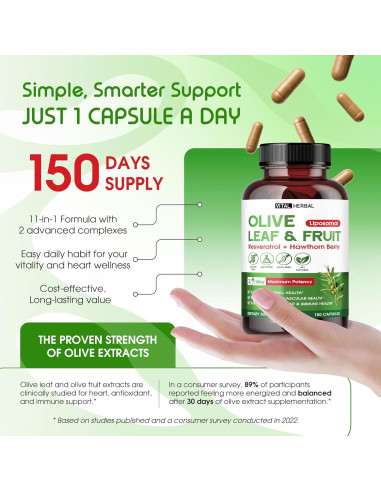 Cápsulas de Oliva Orgánica Vital Herbal - 150 Unidades - Antioxidante y Salud Inmunológica