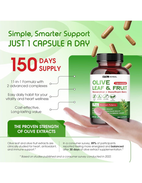 Cápsulas de Oliva Orgánica Vital Herbal - 150 Unidades - Antioxidante y Salud Inmunológica