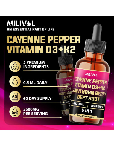 Gotas Líquidas de Pimienta de Cayena Milivol 30 ml - Suplemento Digestivo