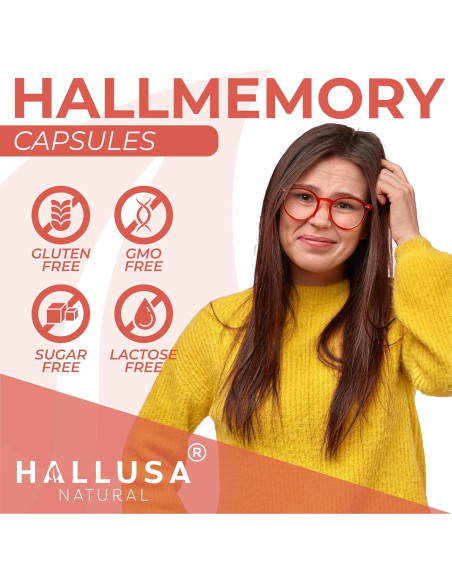 Suplemento Cerebral Hallusa Natural 60 Cápsulas Ginkgo Biloba B12 B9 B6