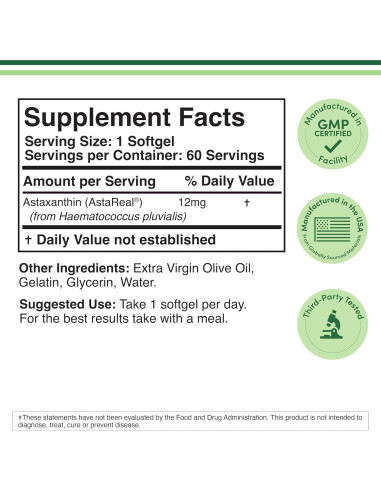 Astaxantina 12mg Double Wood - Antioxidante Potente 60 Geles
