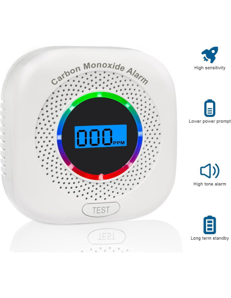 Detector de Monóxido de Carbono Tarewoeki Portátil con Pantalla LCD Detector de Monóxido de Carbono Tarewoeki Portátil con Pantalla LCD