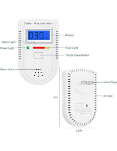 Detector de Monóxido de Carbono AOTIQUAL Enchufable con Pantalla LCD 2