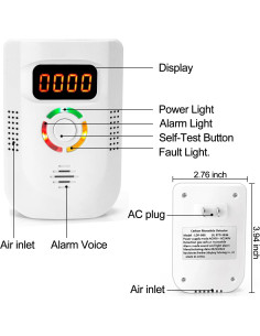 Detector de Monóxido de Carbono Enchufable COOKSS LDF-960 con Pantalla LCD 2