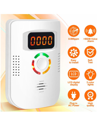 Detector de Monóxido de Carbono Enchufable COOKSS LDF-960 con Pantalla LCD